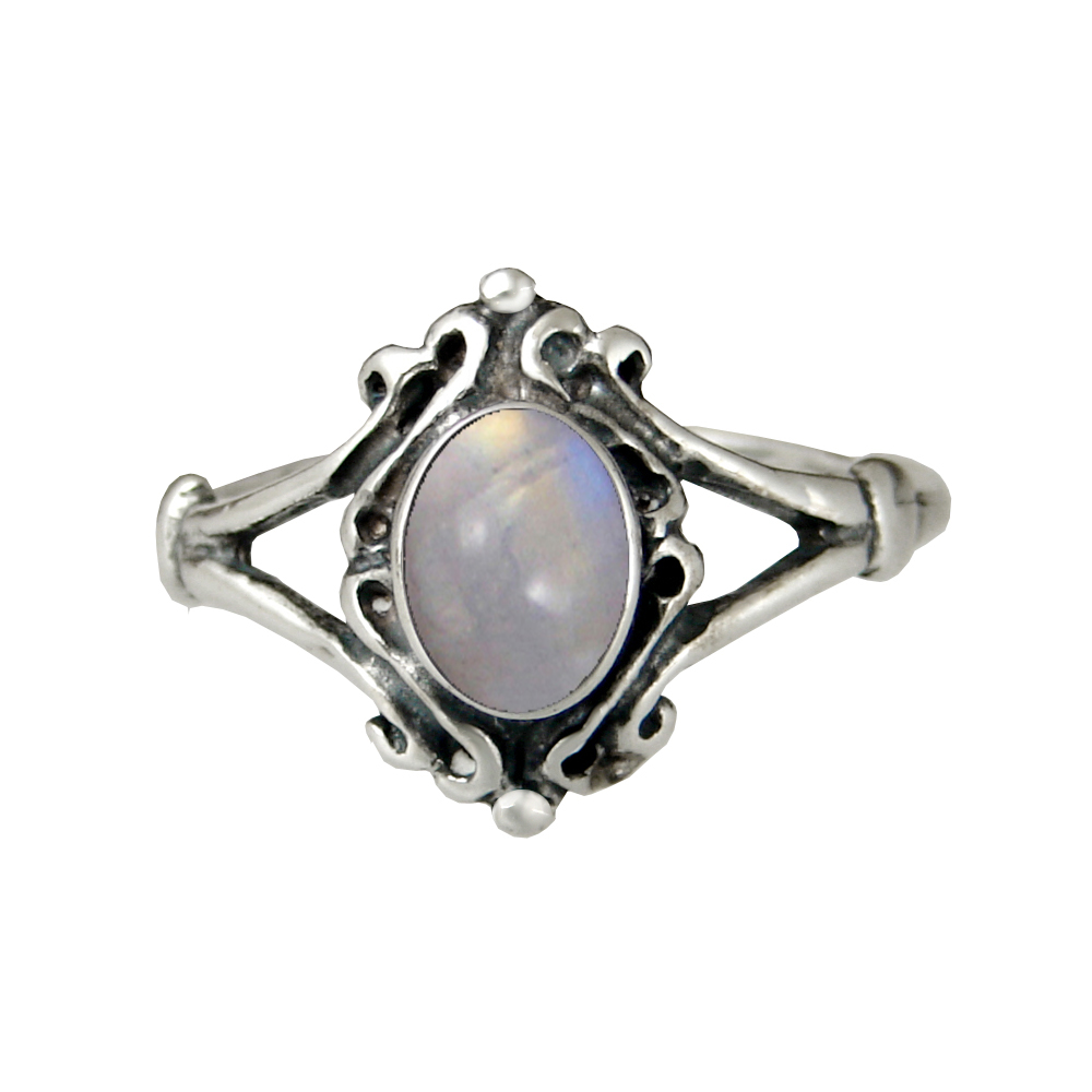 Sterling Silver Victorian Ring With Rainbow Moonstone Size 6